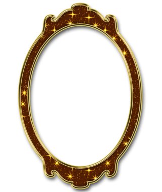 Altın yıldız oval çerçeve beyaz arka plan üzerinde izole