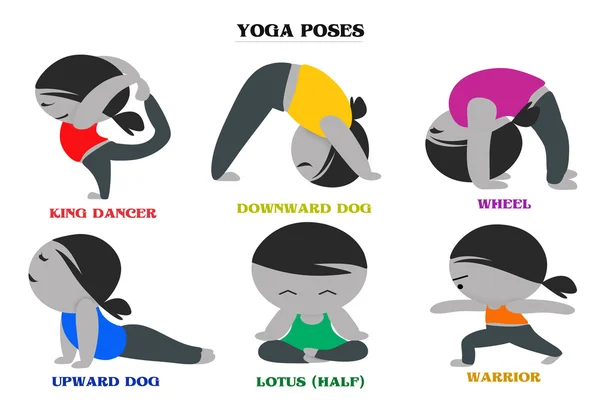 Yoga poses e nomes desenhos animados fundo Imagens De Bancos De Imagens