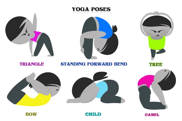 Yoga poses e nomes desenhos animados fundo Fotos De Bancos De Imagens