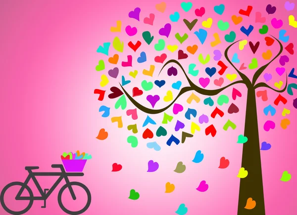 Amor en paisajes románticos con colorido árbol y bicicleta — Foto de Stock