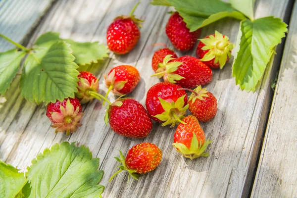 Erdbeeren liegen auf einem Holztisch — Stockfoto