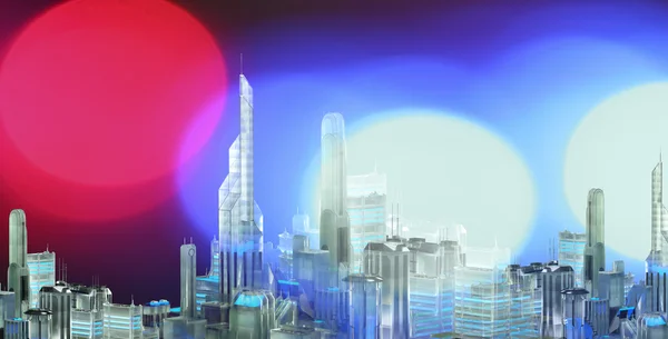 Modell felhőkarcolók, a virtuális város a jövőbeli üveg 3d render — Stock Fotó