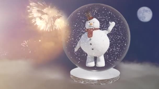 Kerst Sneeuw Glas Bal Bol Sneeuwpop Renderen — Stockvideo