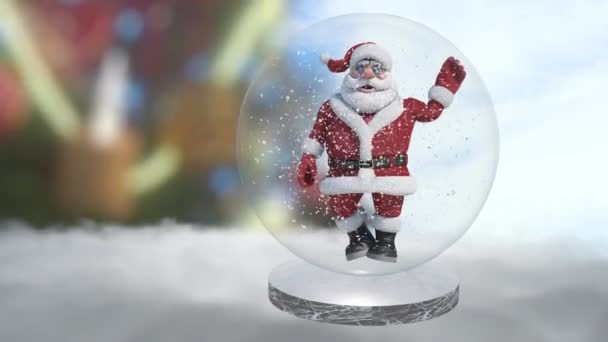 圣诞雪球和圣诞老人3D渲染 — 图库视频影像