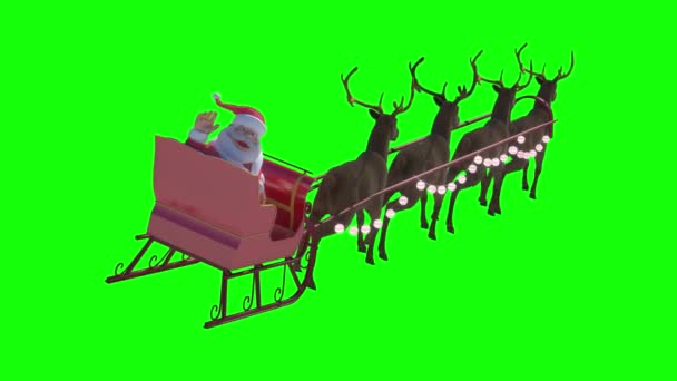 Papai Noel Uma Rena Sleigh Voando Natal Renderizar Animação — Vídeo de Stock