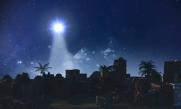 Yıldız, İsa Mesih 'in yemliğinin üzerinde parıldıyor. 