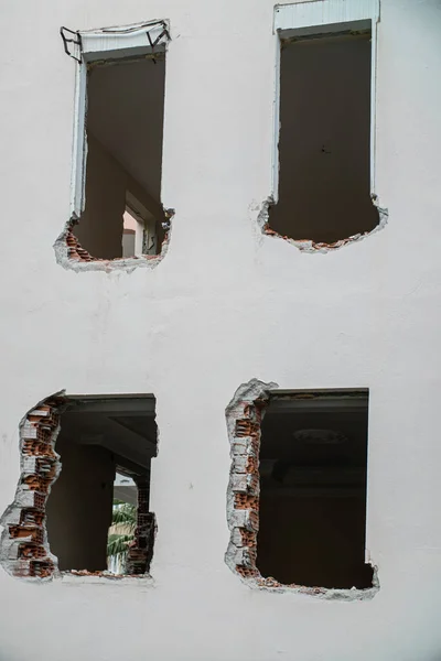 Gevel Van Een Oud Huis Gebouw Vervallen Puin — Stockfoto