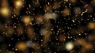 Soyut hareket arka planı altın parçacıkları parlıyor. Bokeh 'le parıldayan parçacıklar. Yeni yıl ve Noel geçmişi. Kusursuz 4K döngü video canlandırması