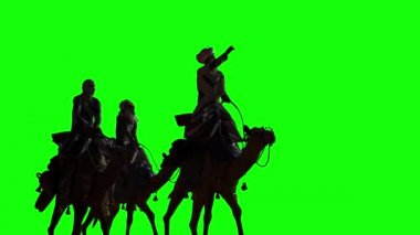 Üç bilge adam ve parlayan yıldızla Hristiyan Noel sahnesi, yeşil ekranda 3D canlandırma
