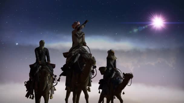 Christian Christmas Scene Three Wise Men Shining Star Render — Stock Video