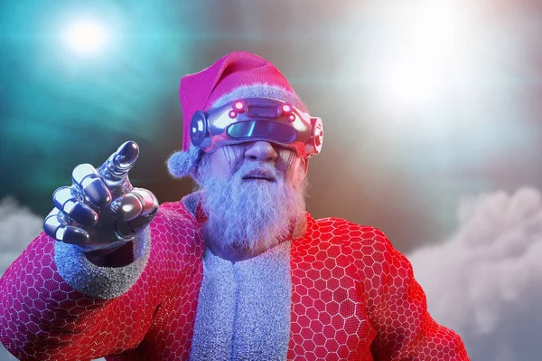 Santa Claus Oblečený Legrační Brýle Stylu Cyberpunk Vykreslení — Stock fotografie