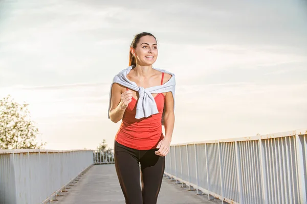 Fitness Woman Running City Road — Stock Photo, Image