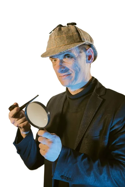 Retrato Del Hombre Detective Sherlock Holmes Como Personaje — Foto de Stock