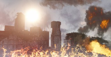 Savaş ve deprem sonrası yıkılan şehir 3D 