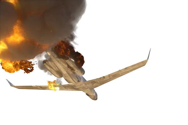 Falling Burning Airplane Render White Background — Stock Photo, Image