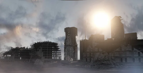 Зруйноване Пост Апокаліптичне Місто Після Війни Землетрусу Рендеринг — стокове фото