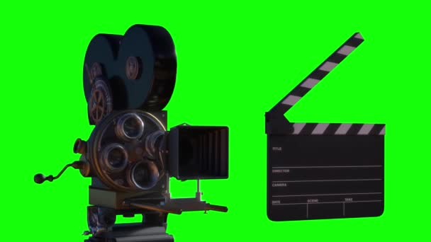 Cámara Vídeo Artículos Cine Película Televisión Verde Fondo Looping Render — Vídeo de stock