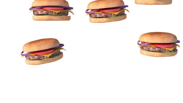 Hamburgery Jedzenie Deszcz Spada Burger Animacja Renderowania — Wideo stockowe