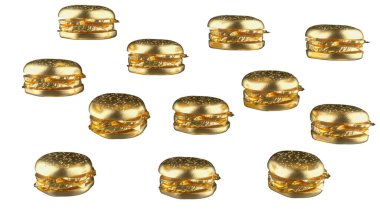 Altın burger, fast food, hamburger hazırlama 3D 