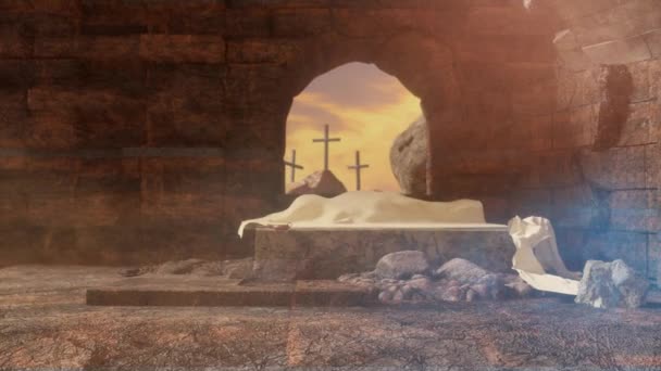 Σταύρωση Και Ανάσταση Κενός Τάφος Του Ιησού Σταυρούς Στο Βάθος — Αρχείο Βίντεο