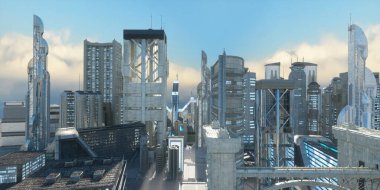 geleceğin siber punk şehri 3D oluşturucu