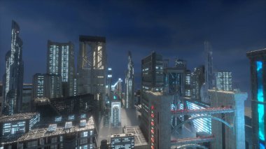geleceğin siber punk şehri 3D oluşturucu