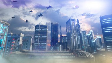 geleceğin siber punk şehri 3D oluşturucu