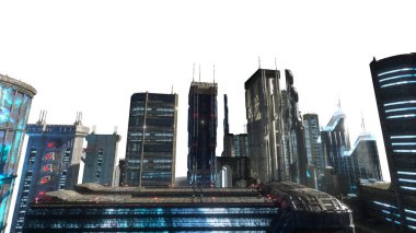 geleceğin siber punk şehri 3D oluşturucu