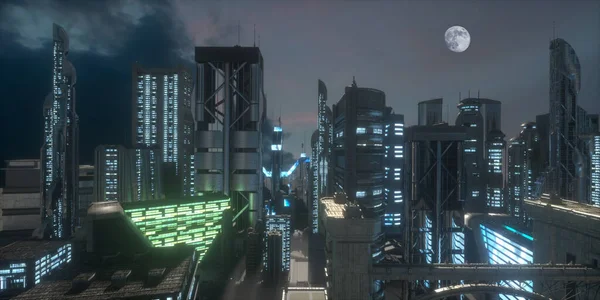 geleceğin siber punk şehri 3D oluşturucu