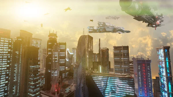 Future Cyberpunk City Render — Stock Photo, Image