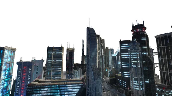 Przyszłe Miasto Cyberpunk Renderowania — Zdjęcie stockowe