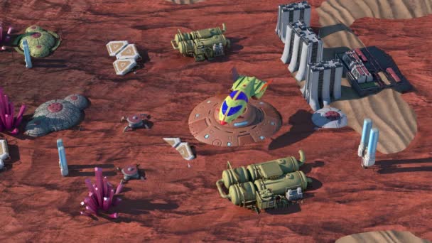偽のSf Rpgループビデオゲームゲーム 宇宙船やロボットとの戦いは3Dレンダリング — ストック動画