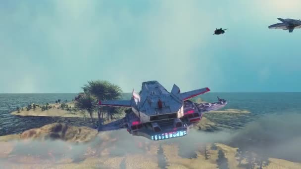 Falešné Video Hry Hry Létající Závodní Ufo Vesmírné Lodi Vykreslit — Stock video