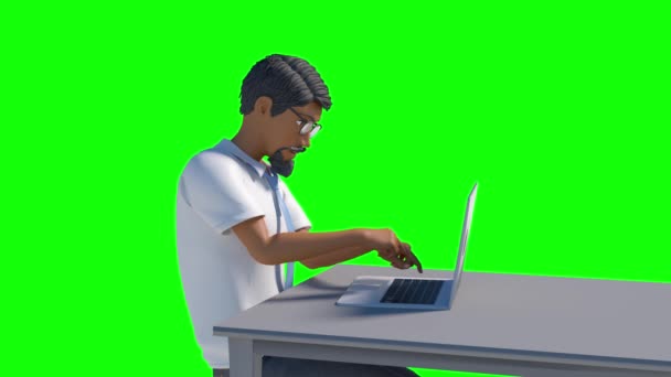 Cartoon Animated Businessman African American Black Man Works Computer Laptop — Vídeo de Stock