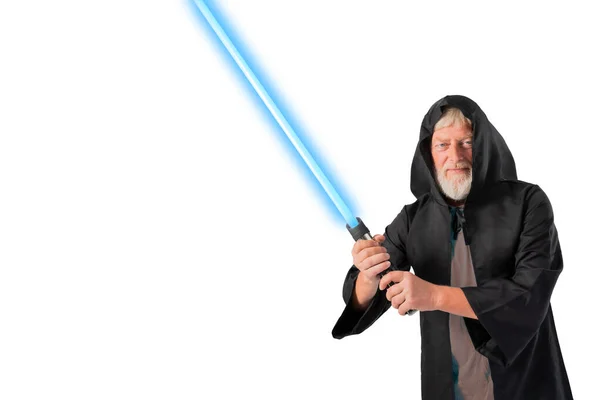 Man Holds Laser Lightsaber Halloween Costume — Stock Photo, Image