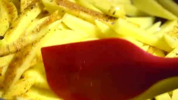 Images de la fabrication de pommes de terre frites dans une poêle avec de l'huile à la maison — Video