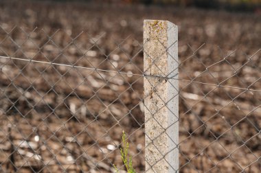 Beton çubuklar ve galvanize tel örgüler kullanarak çitle çevrili sağlam beton.