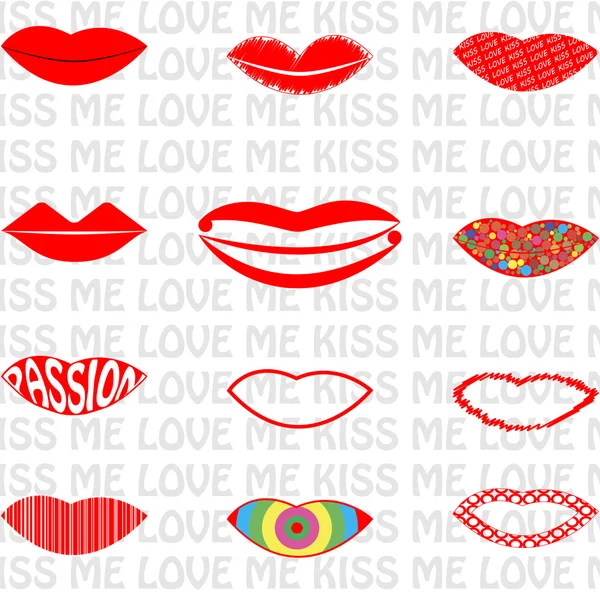 Set van twaalf iconen van de lippen — Stockvector