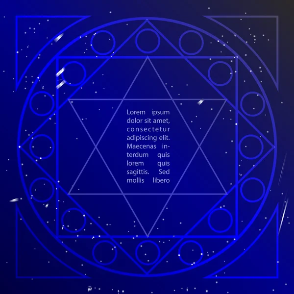 Étoile dans le ciel bleu profond dans le style de géométrie sacrée. Etoile cosmique de David. Spiritualité dans la conception artistique de la géométrie sacrée . — Image vectorielle