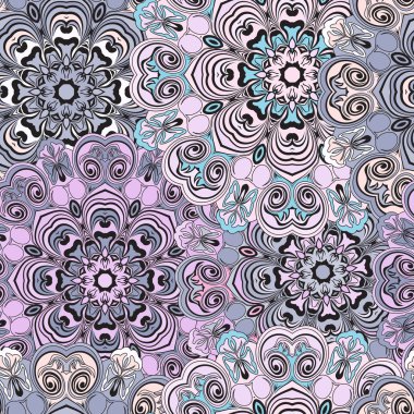 Pastel Menekşe süsleme ile seamless modeli oryantal tarzda tasarlanmış. Ambalaj-kağıt mandalalar ile yaptı. Türk, Hint, Doğu, Çin, pakistan, Arapça kapak tasarımı.