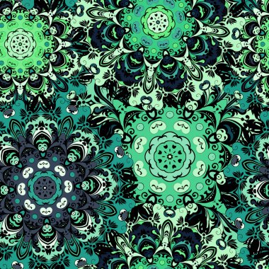 Vintage oryantal seamless modeli yeşil renklerde. Hint, Arapça, Osmanlı, Türk, Japon, Çin çiçek motifi arka plan veya ön için. Kaydırma veya textil Doğu retro süsleme.