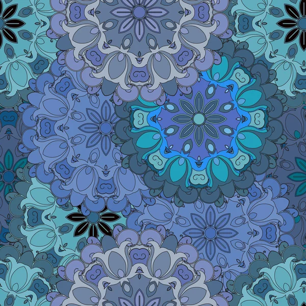 Padrão sem costura pastel azul vintage em estilo oriental. Indiano, árabe, otomano, turco, japonês, design floral chinês para fundo ou frente. Ornamento oriental para papel de embrulho ou textil . —  Vetores de Stock