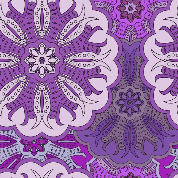 Schöne florale orientalische nahtlose Muster aus vielen Mandalas. Hintergrund in violetten Farben. Vektor-Illustration im östlichen Stil. — Stockvektor