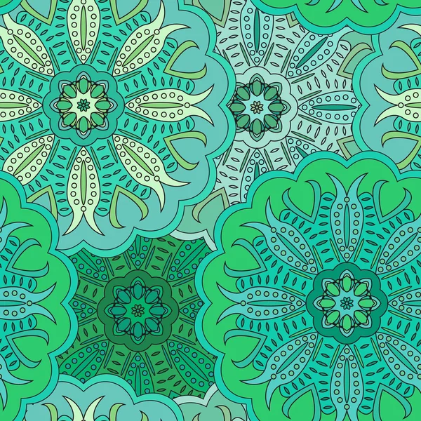 Floral oriental motif sans couture composé de nombreux mandalas. Arrière-plan en couleurs vertes. Illustration vectorielle de style oriental . — Image vectorielle