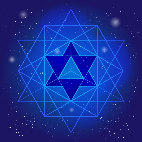 Sakrální geometrie konstrukce s mnohoúhelník na pozadí vesmíru a hvězd. Magický symbol, Mystického krystalu. Duchovní grafika. — Stockový vektor