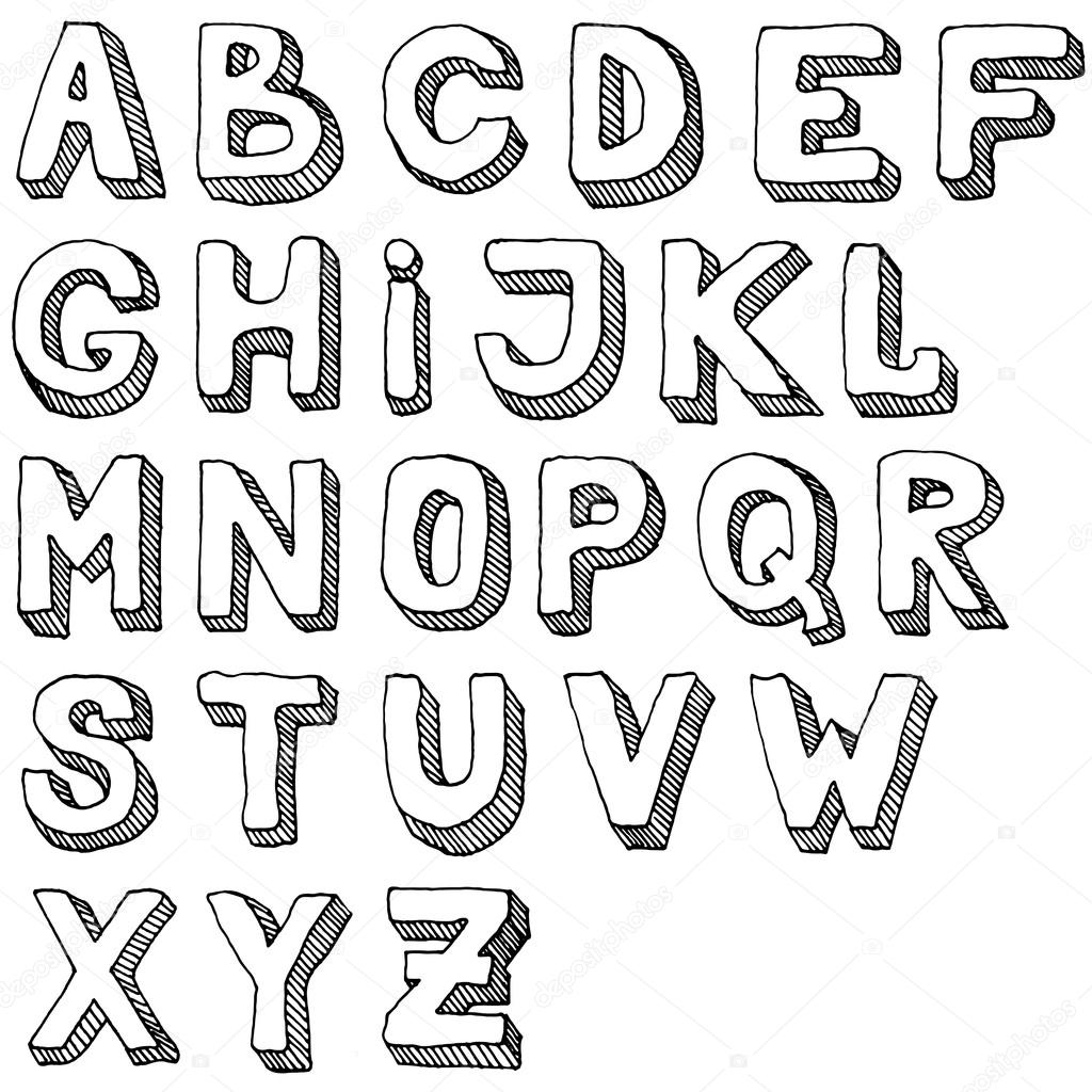 Hand drawn set of ABC letters. Free-hand alphabet illustration. 23d