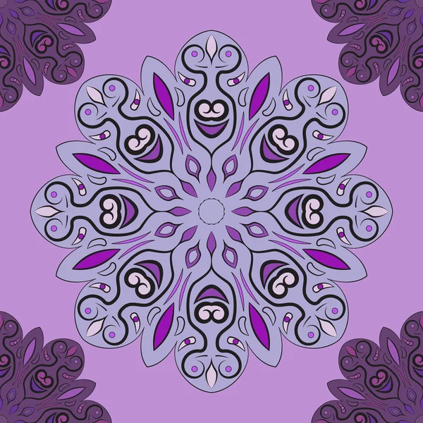 Padrão sem emenda vetorial violeta com mandalas floridas impressas em estilo oriental. Design para invólucro, decoração, tapete ou têxtil . —  Vetores de Stock