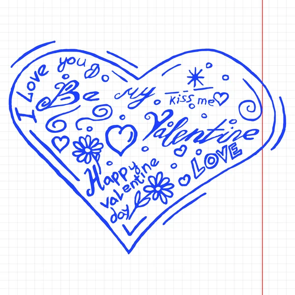 Doodle Valentines scrapbook page avec croquis d'amour — Image vectorielle