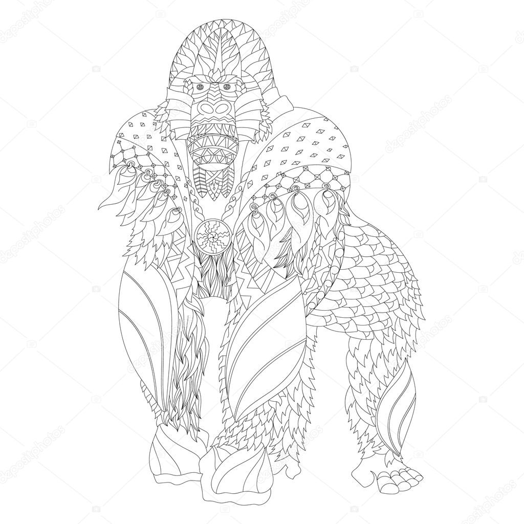 Zentangle patterned gorilla standing
