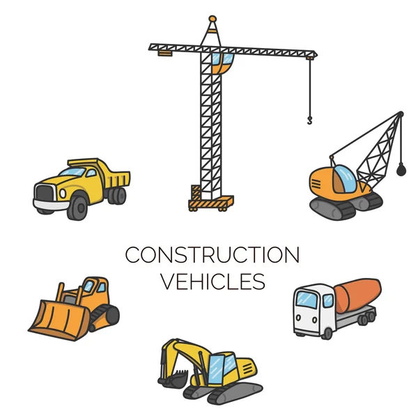 Veicoli da costruzione cartone animato vettoriale illustrazione — Vettoriale Stock